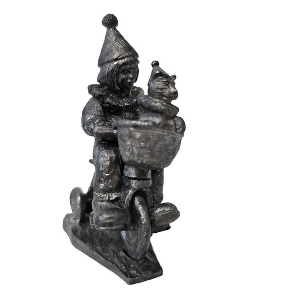 Vintage micheal ricker Pewter Clown On Tricycle Figurine With Cat In Basket - Picture 6 of 9